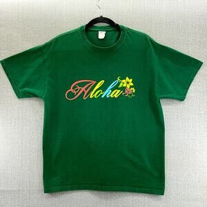 Vintage Jerzees Aloha Classic Rainbow Hawaiian Heavyweight Cotton T Shirt Size L
